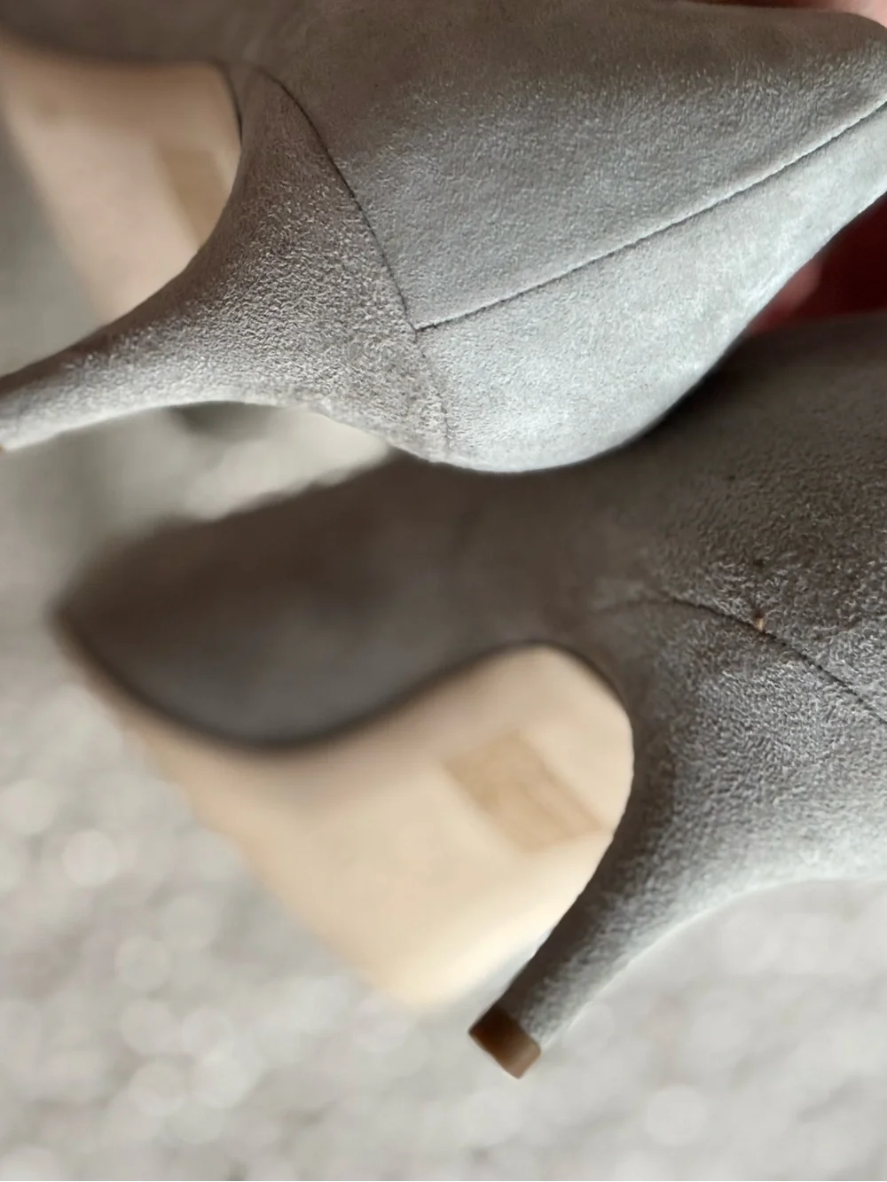 J. Crew Suede Pointed-Toe Kitten Heels - Gray Made in Italy